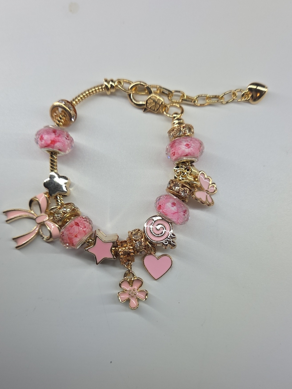 Women Jewelry Pink Charm Bracelet by.W/extender Chain